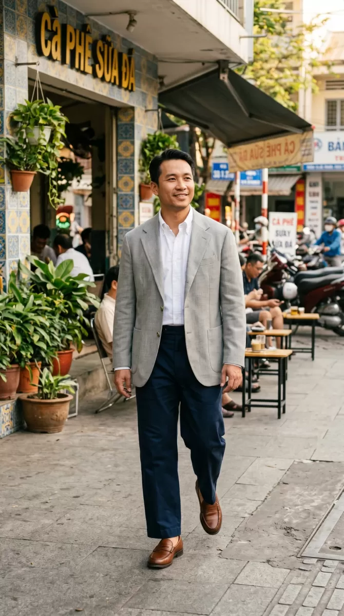 blazer form rộng một hàng khuy (single-breasted)